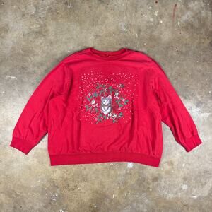 Vintage Cat Christmas Sweatshirt Women’s Plus Size Red Winter Holiday Pullover